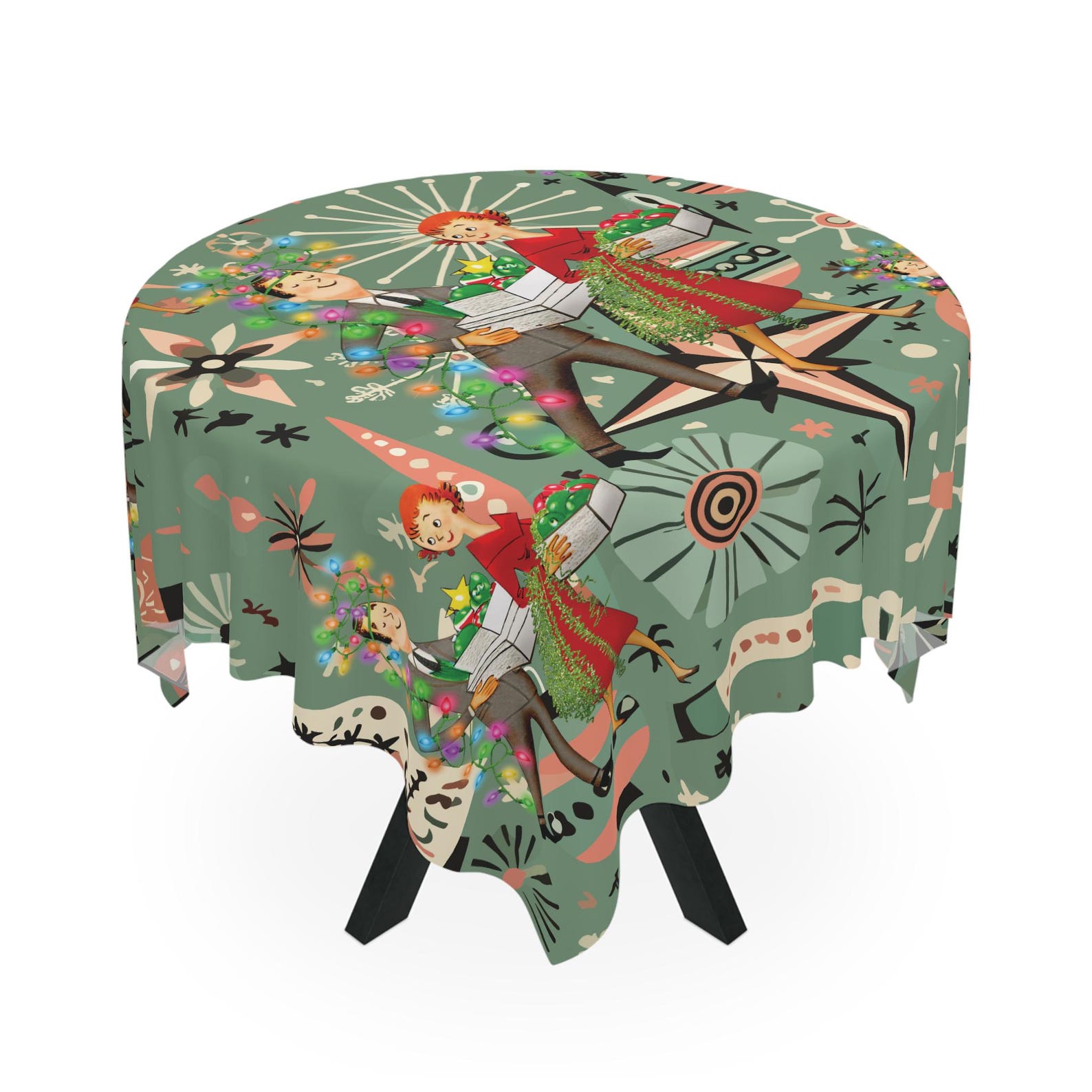 Century Textile & Sewing Supply By Owner - Retro 1950s Kitsch Christmas Square Tablecloth