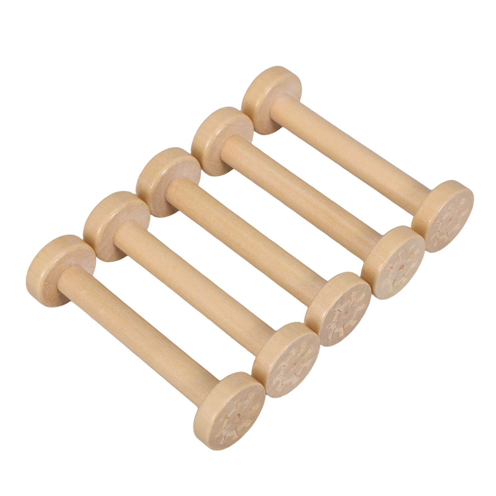 Vintage Sewing Textile - 5Pcs Wooden Spools Natural Vintage Textile