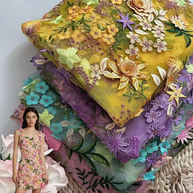 90x130cm 3D Floral Embroidered - Sewing Textiles 评论和价格