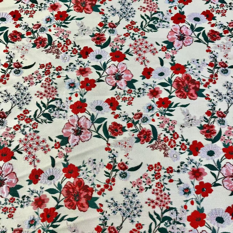 Red Small Floral Jacquard Fabr - Vintage Sewing Textile 评论和价格