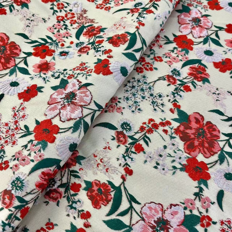 Red Small Floral Jacquard Fabr - Vintage Sewing Textile 评论和价格