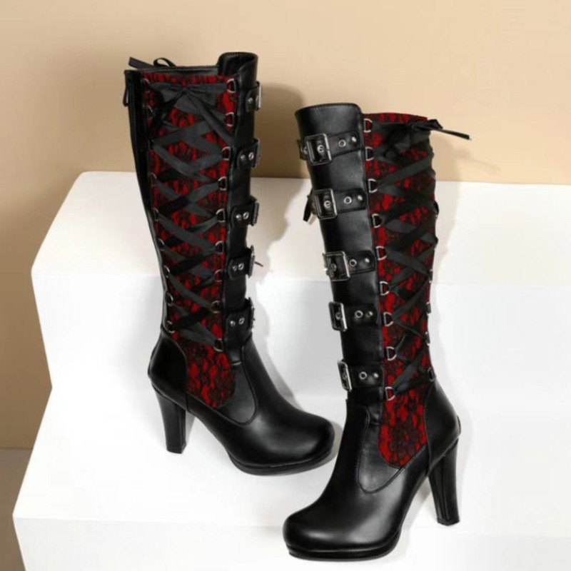 Punk Gothic Style Women's Knee - Sewing Cloth 评论和价格